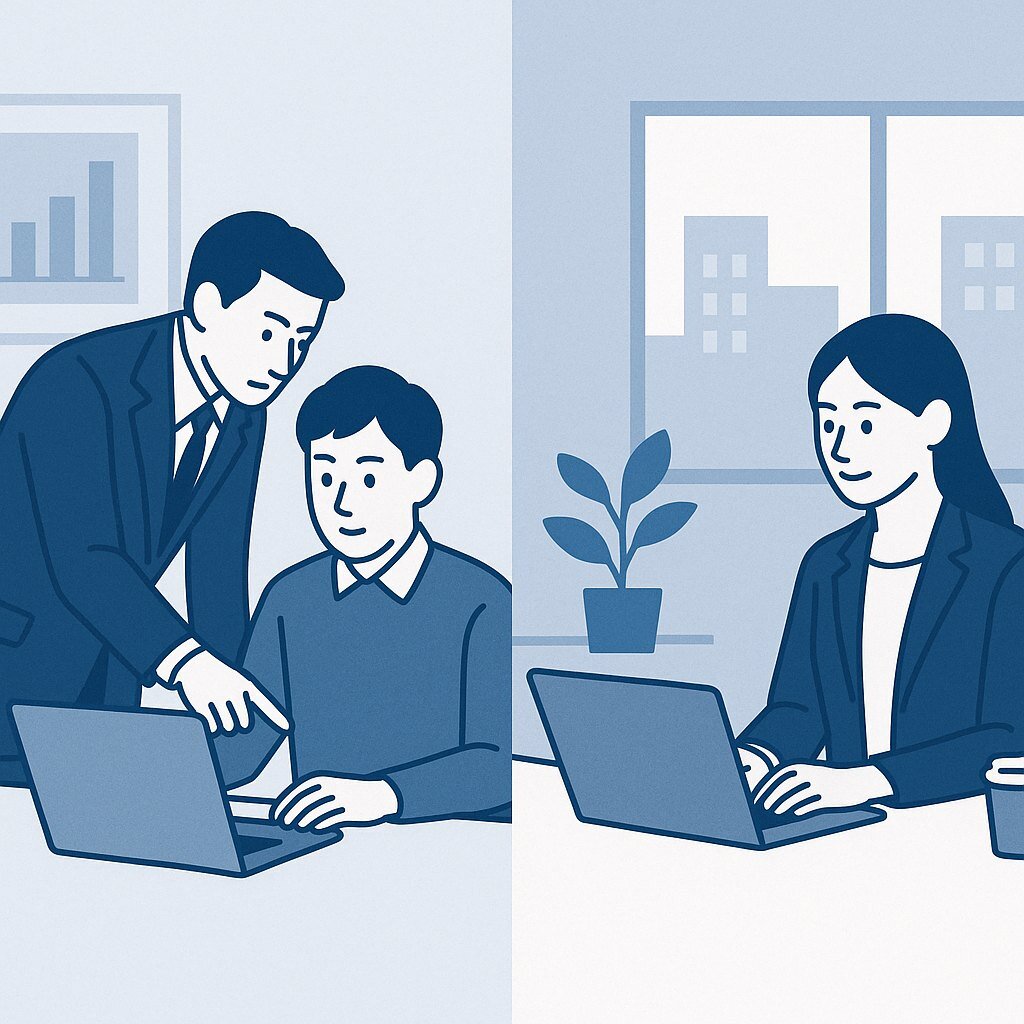 指揮命令の所在の違い(直接指示できるか)のイメージ